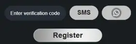 Verification code field with SMS and WhatsApp buttons on Tuzowins